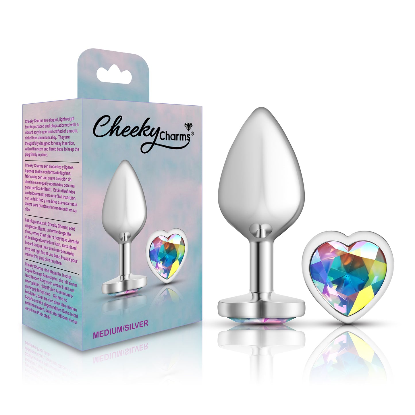 Medium Iridescent Heart Jeweled Butt Plug - Metal Anal Plug Temperature Play