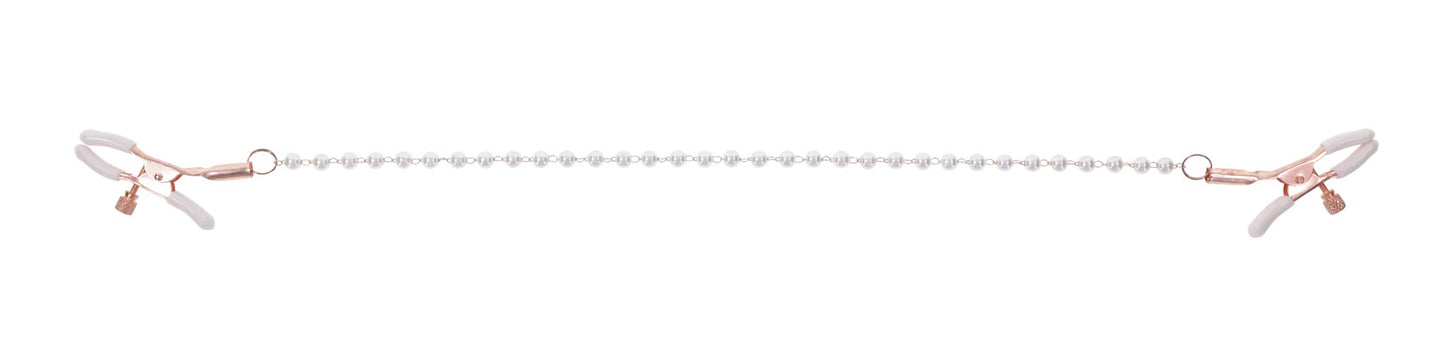 Adjustable Nipple Clamps with Pearl Chain - Pink & Gold BDSM Jewelry