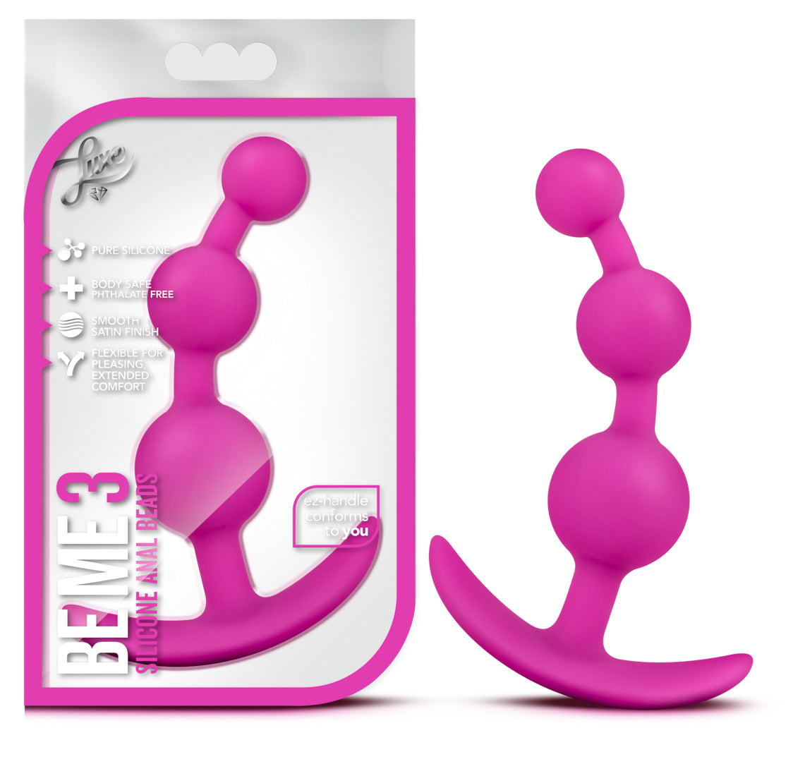 Luxe Be Me 3 Silicone Beaded Anal Plug – Fuchsia EZ Handle