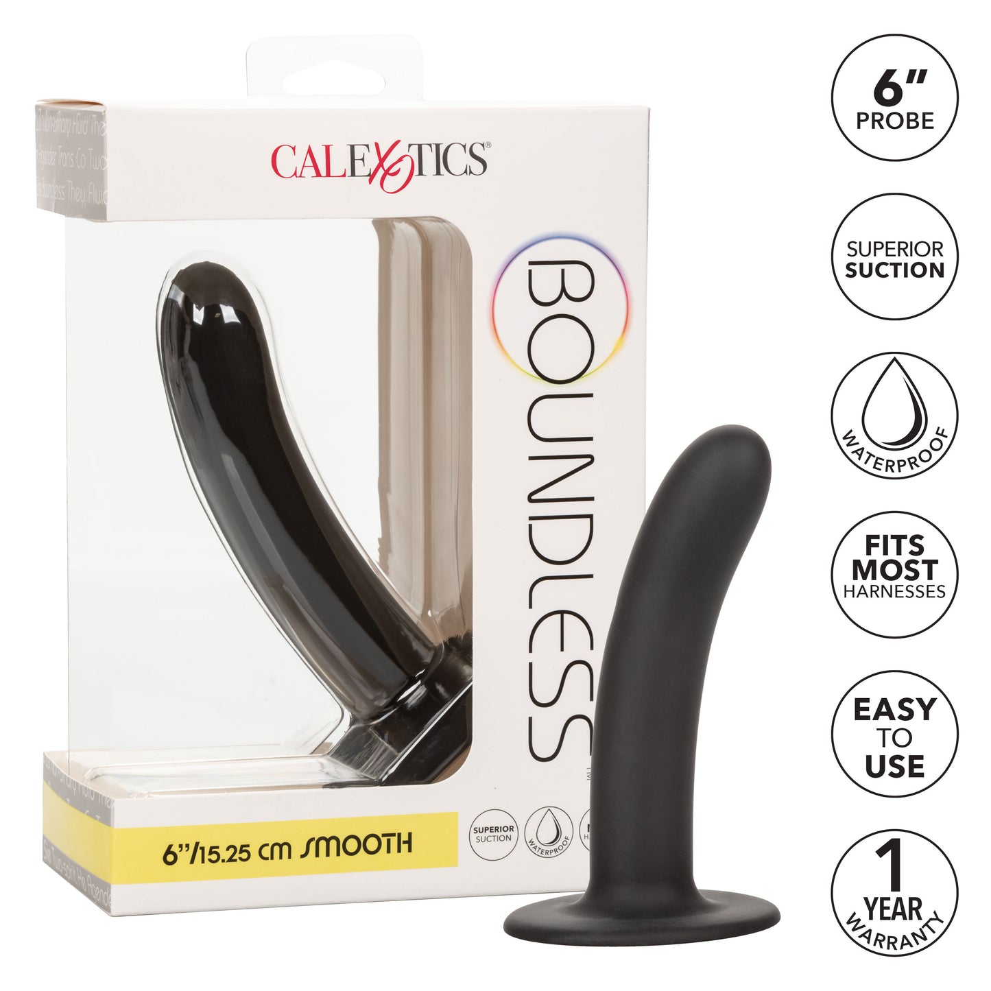 Boundless Smooth 6 Inch Silicone Suction Cup Dildo – Black