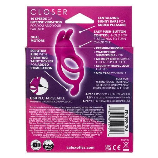 Rechargeable Couples Vibrating Cock Ring - Closer Intimate Ring Touch 10 Speeds Pink