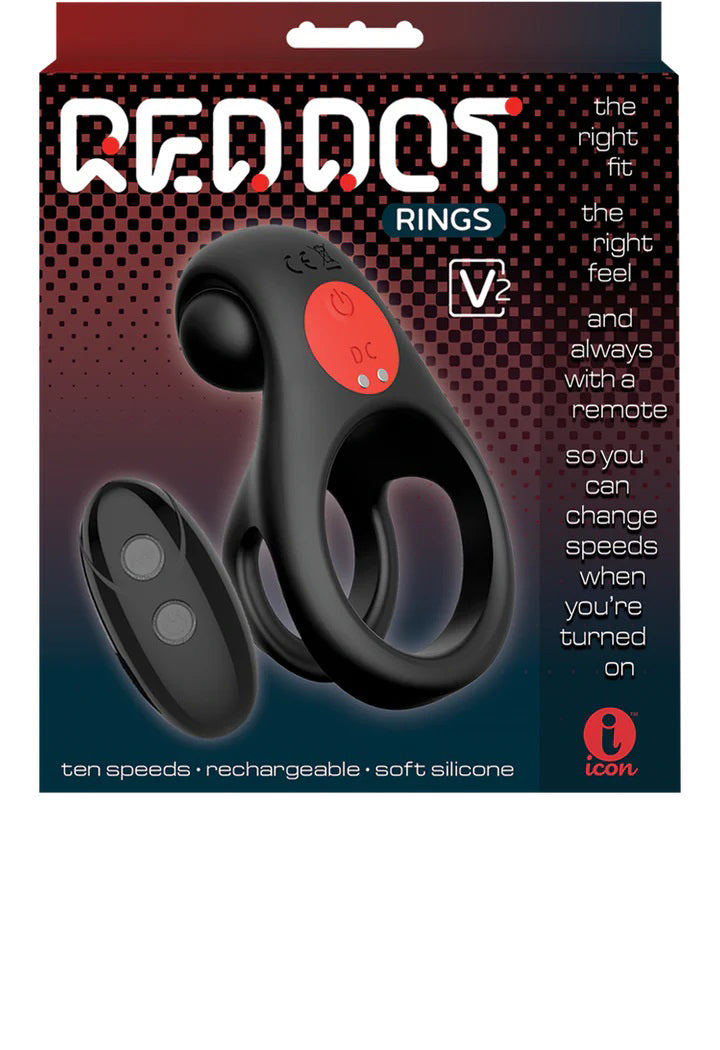 Rechargeable Couples Vibrating Cock Ring with Clitoral Stimulator - Black/Red