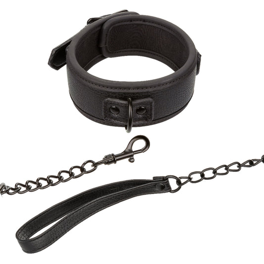 Nocturnal Collection Adjustable BDSM Collar & Chain Leash - Black