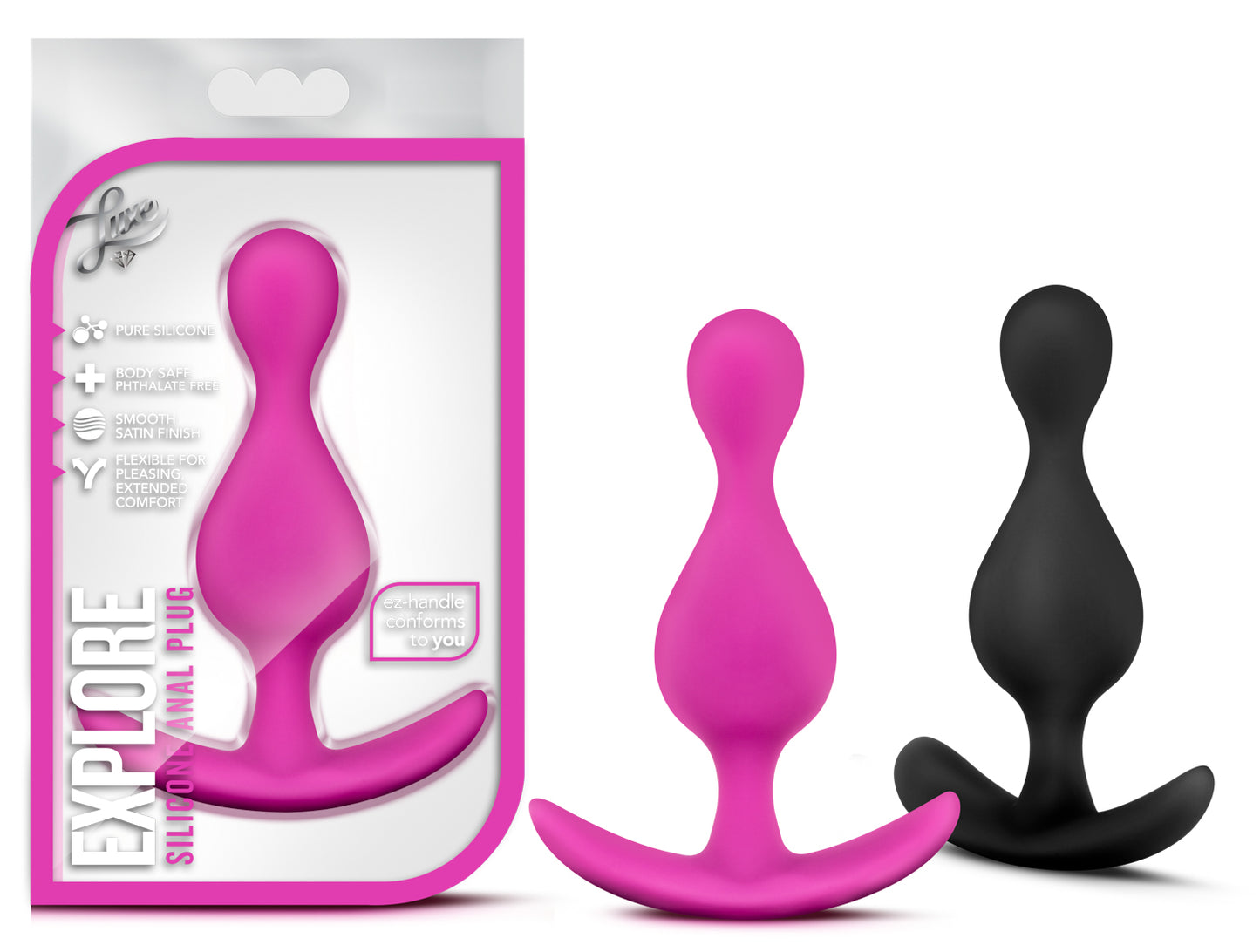 Luxe Explore Silicone Curvy Butt Plug – Fuchsia EZ Handle