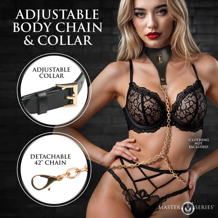 Vegan Leather Adjustable Collar - Black with Gold Hardware