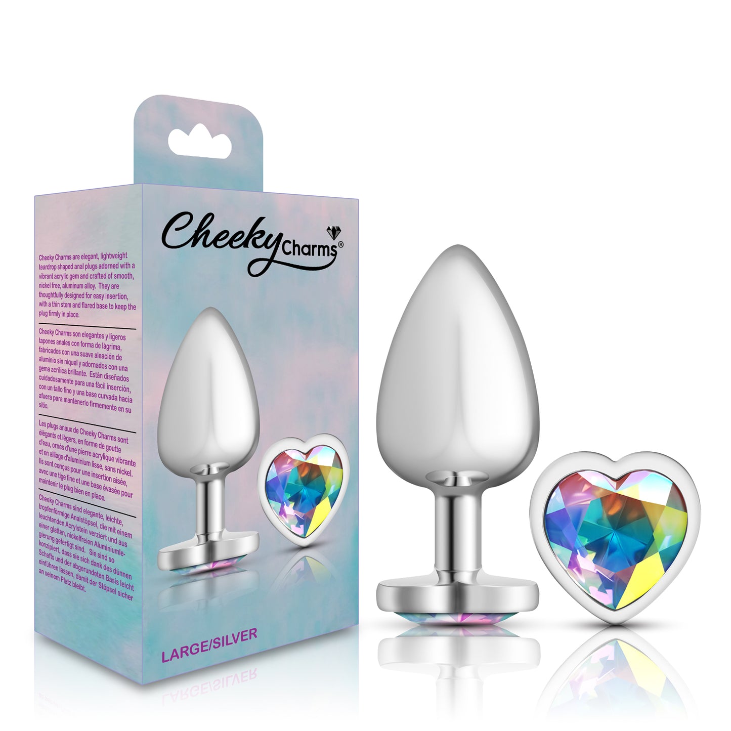 Large Iridescent Heart Jeweled Butt Plug - Metal Anal Plug Temperature Play