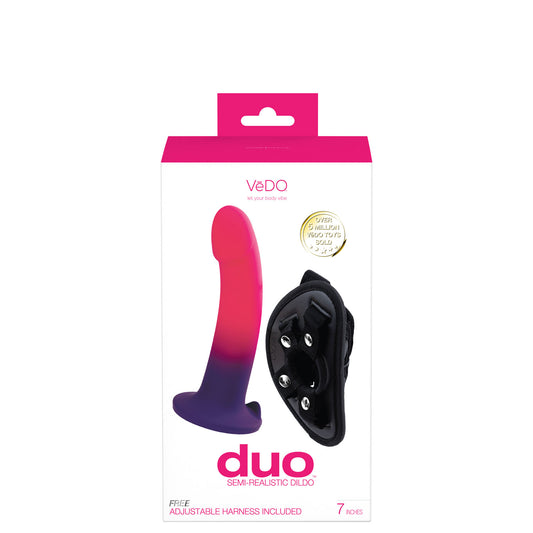 7 Inch Double Ended Strap-On Dildo with Harness - Pink/Purple
