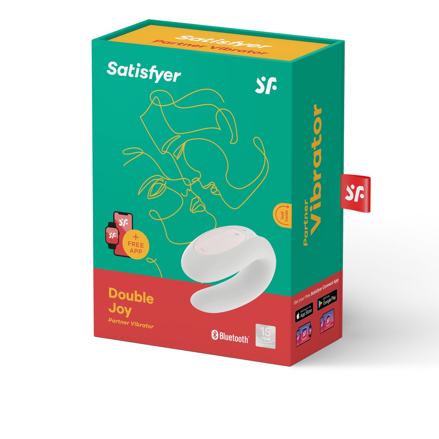 Satisfyer Double Joy App-Controlled Couples Vibrator - U-Shape Dual Stimulation, Waterproof White