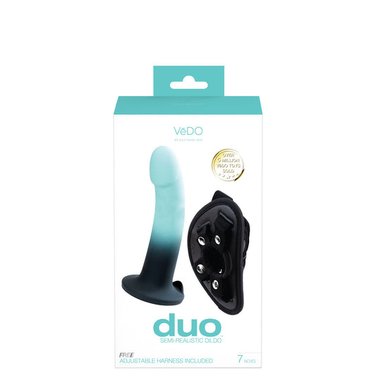 7 Inch Double Ended Strap-On Dildo with Harness - Turquoise/Black