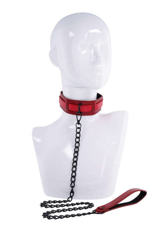 Ex's & Oh's Vegan Collar and Chain Leash Set - Red Black