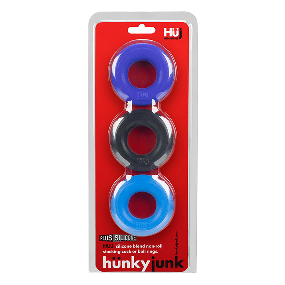 HUJ C-Ring Silicone Cock Ring Set – Non-Slip Blue Multi