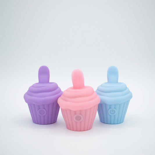 Cake Eater Tongue Vibrator - 10 Vibration Modes, Flexible Licking Tongue, Discreet Cupcake Design Blue