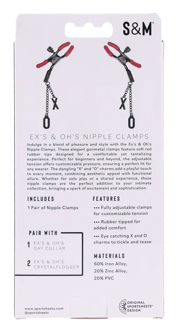 Ex's & Oh's Adjustable Nipple Clamps with X O Charms - Red