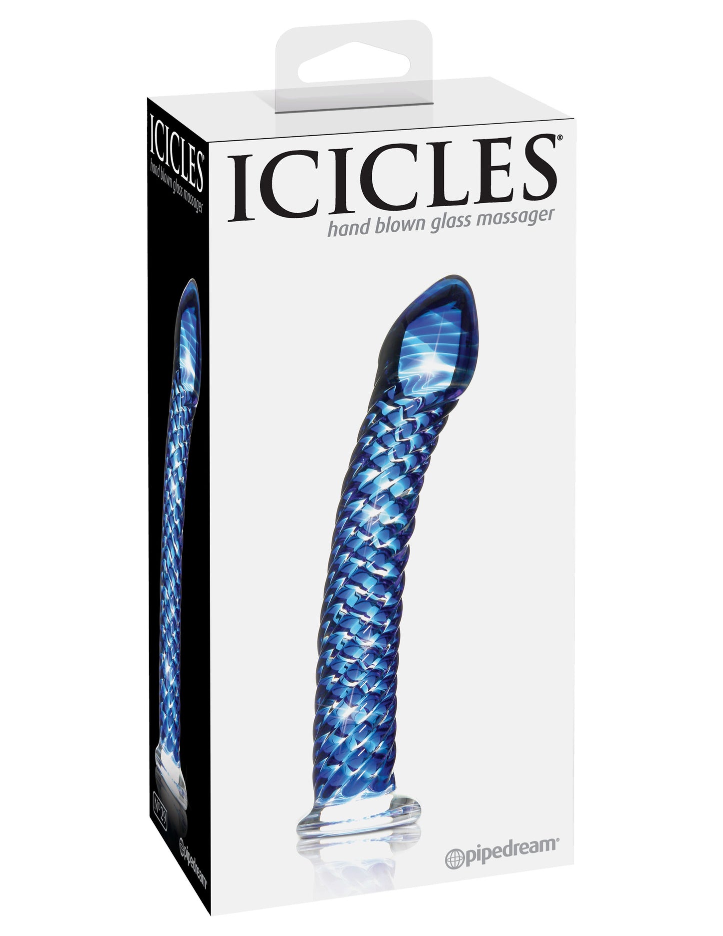7" Blue Textured Glass Dildo Icicles No. 29 Hand-Blown G-Spot Probe