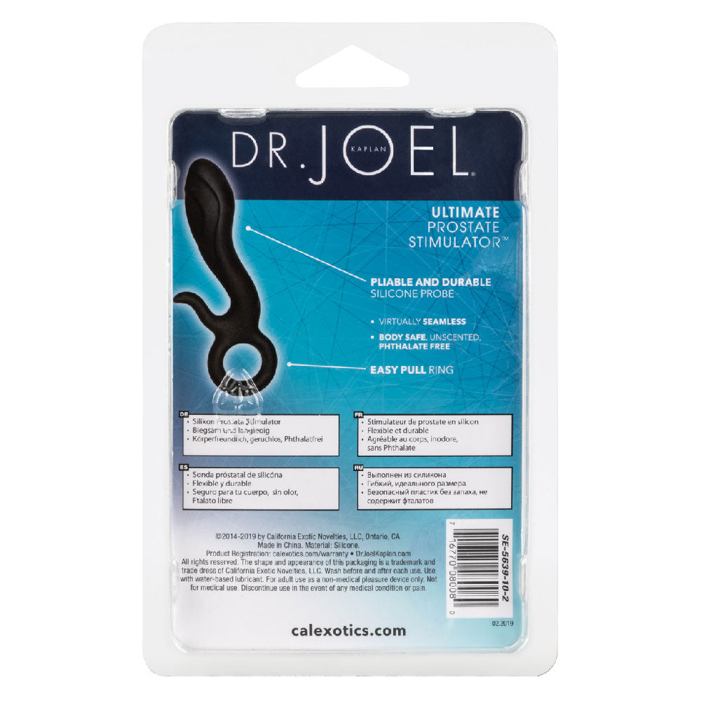 Ergonomic Curved Silicone Prostate Massager with Ring Handle - Black