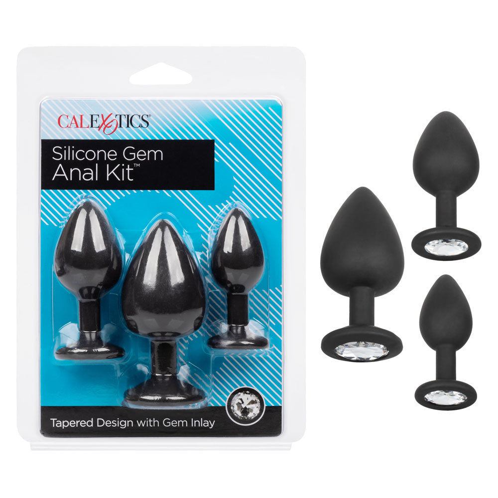 Silicone Gem Anal Training Kit - 3-Piece Jeweled Butt Plug Set