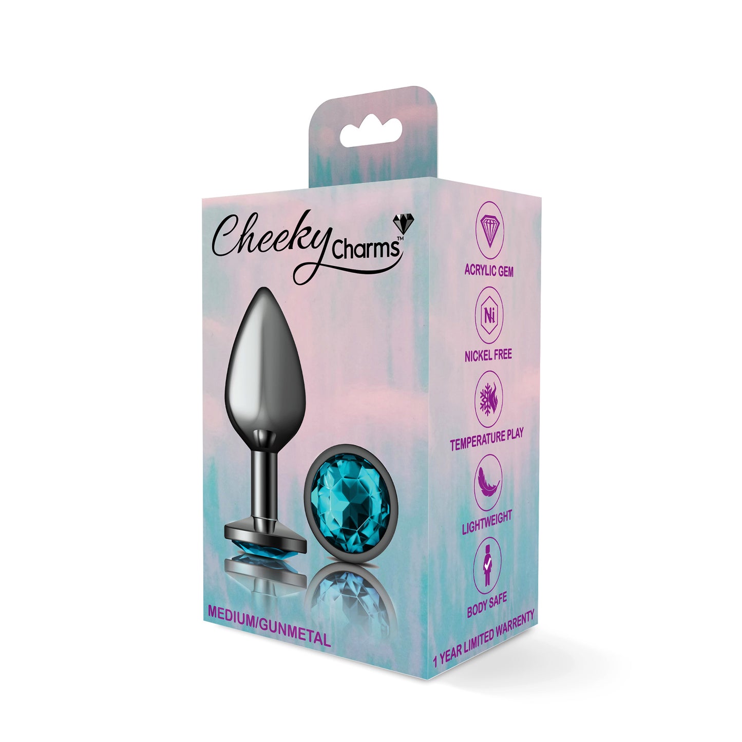Medium Teal Gem Metal Butt Plug - Jeweled Anal Plug Temperature Play