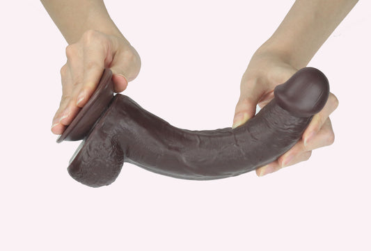 9.5 Inch Dark Brown Realistic Dildo Dual-Layer TPE Lifelike Skin Feel Suction Cup