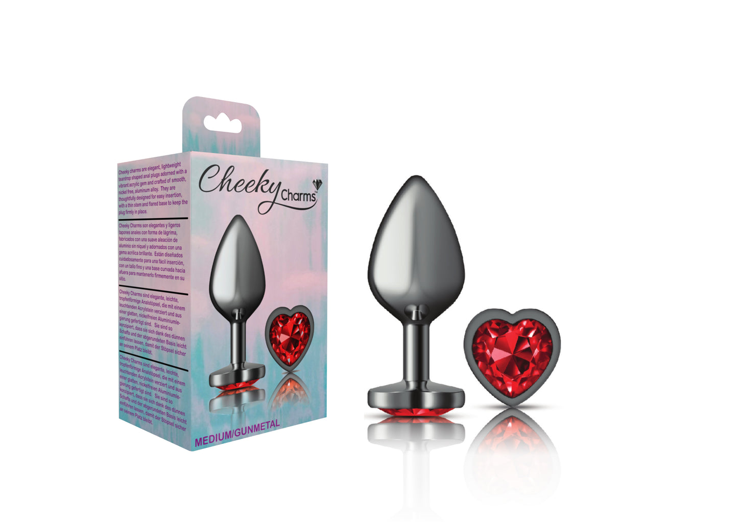 Medium Deep Red Heart Jeweled Butt Plug - Metal Anal Plug Temperature Play