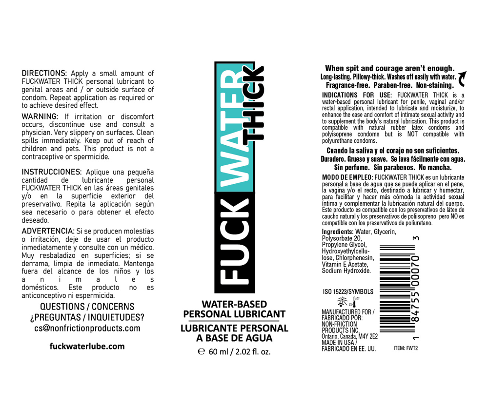 Fuck Water Thick - Extra Thick Water-Based Lubricant 2oz Travel Size
