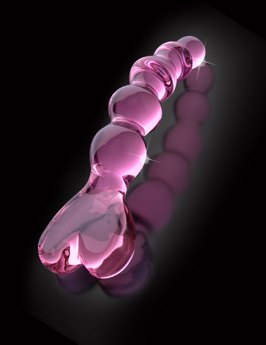 6" Curved Glass G-Spot Dildo Pink Heart Handle Textured Probe
