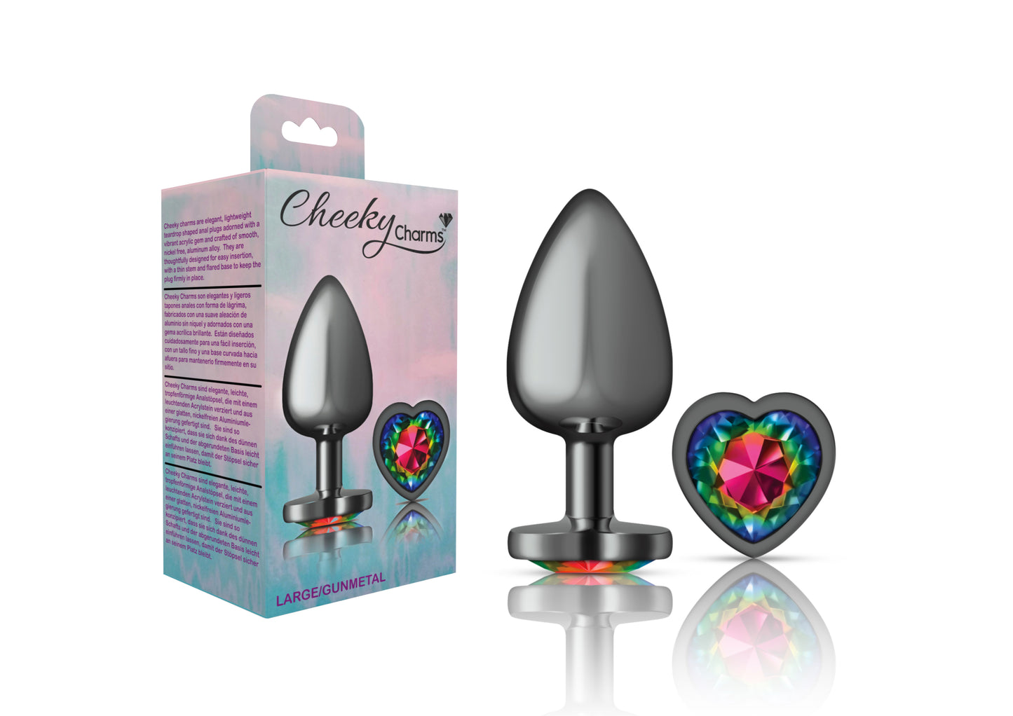 Rainbow Heart Gem Gunmetal Anal Plug Large - Cheeky Charms