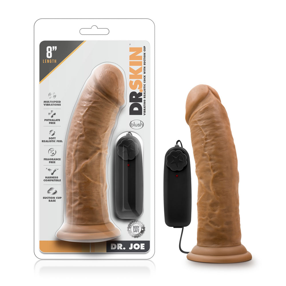Dr. Skin Dr. Joe 8 Inch Realistic Vibrator - Mocha Realistic Dildo with Suction Cup