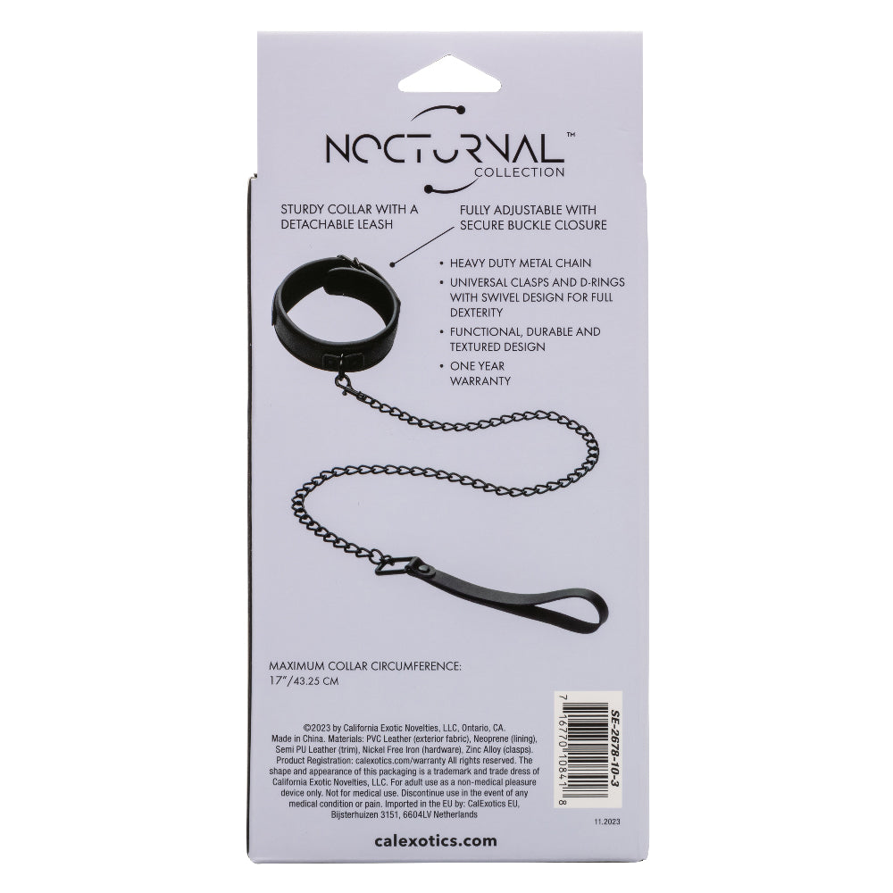 Nocturnal Collection Adjustable BDSM Collar & Chain Leash - Black