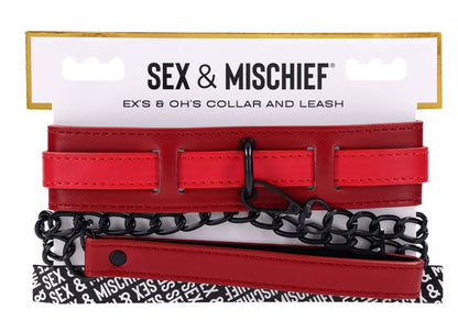 Ex's & Oh's Vegan Collar and Chain Leash Set - Red Black