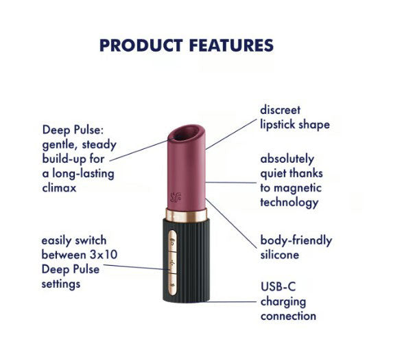 Deep Kiss Lipstick Air Pulse Clitoral Stimulator - Burgundy