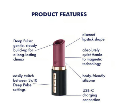 Deep Kiss Lipstick Air Pulse Clitoral Stimulator - Burgundy
