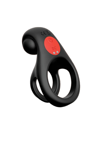 Rechargeable Couples Vibrating Cock Ring with Clitoral Stimulator - Black/Red
