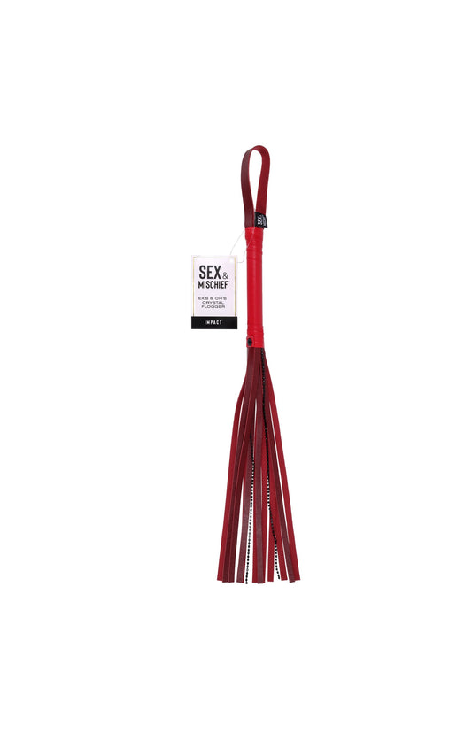 Flogger Látigo con cristales negros y tiras 33 cm – Rojo BDSM