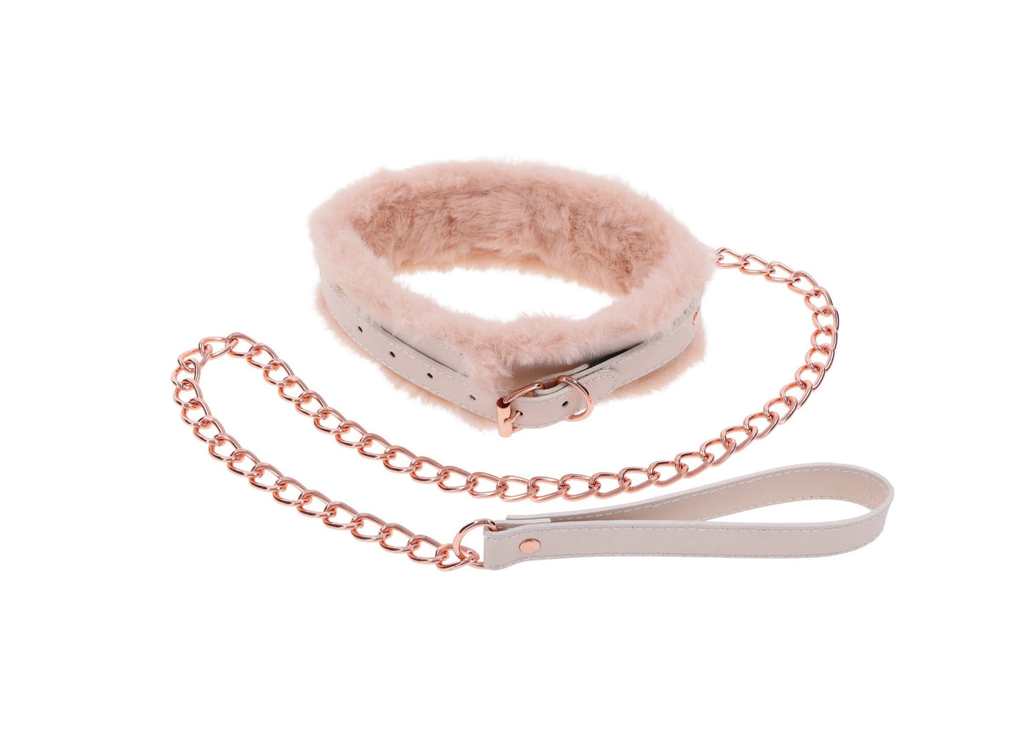 Collar y correa con forro de peluche - Rosa