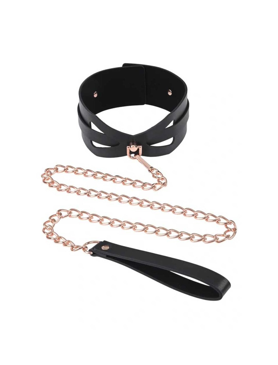 Collar y correa - Oro Rosa / Negro