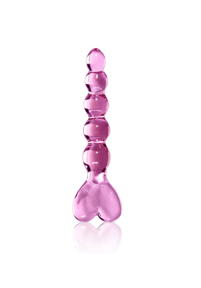 6" Curved Glass G-Spot Dildo Pink Heart Handle Textured Probe