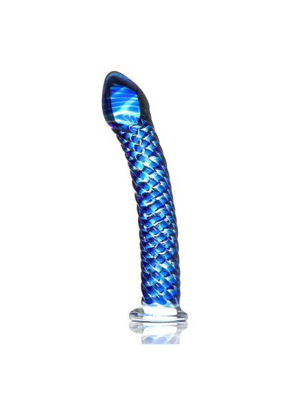 7" Blue Textured Glass Dildo Icicles No. 29 Hand-Blown G-Spot Probe