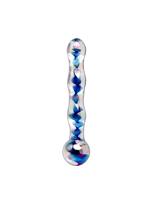 Icicles – Dildo de Vidrio Transparente/Azul con Diseño Curvado para Punto G y Punto P