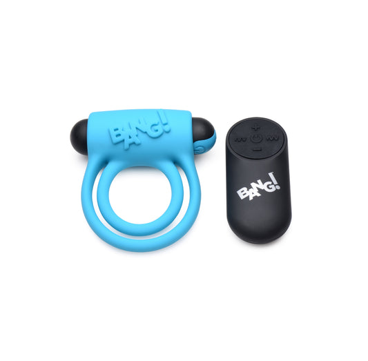 Bang - Silicone Cockring and Bullet With Remote Control - Blue
