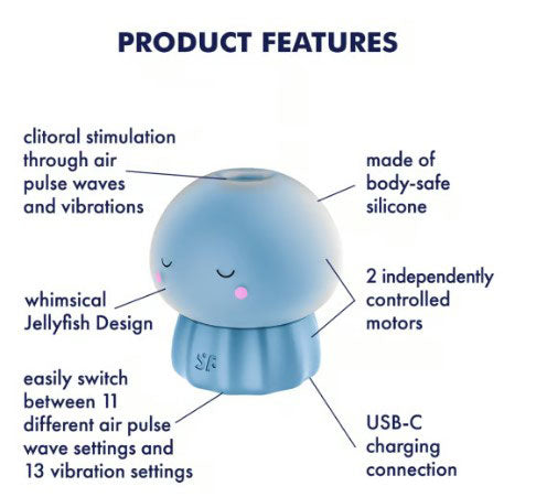 Jelly-Clous Blue Air Pulse Clitoral Stimulator - Suction & Vibration Jellyfish Toy