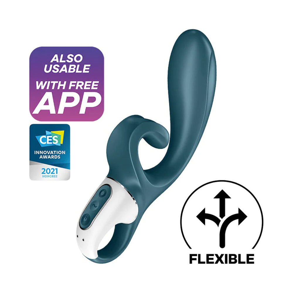 Hug Me Rabbit Vibrator Grey/Blue - App Controlled G-Spot & Clitoral Vibrator