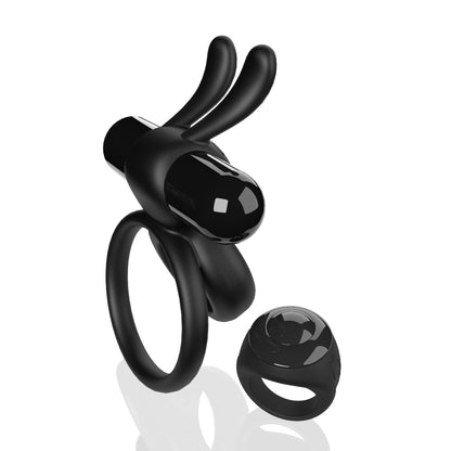 Rechargeable Rabbit Cock Ring with Remote – XL Black