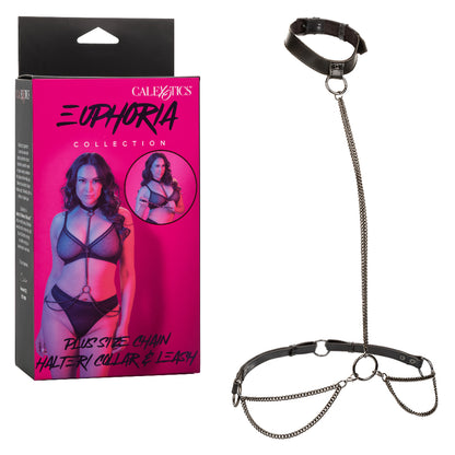 Euphoria Collection Plus Size Chain Halter Collar & Leash - Black