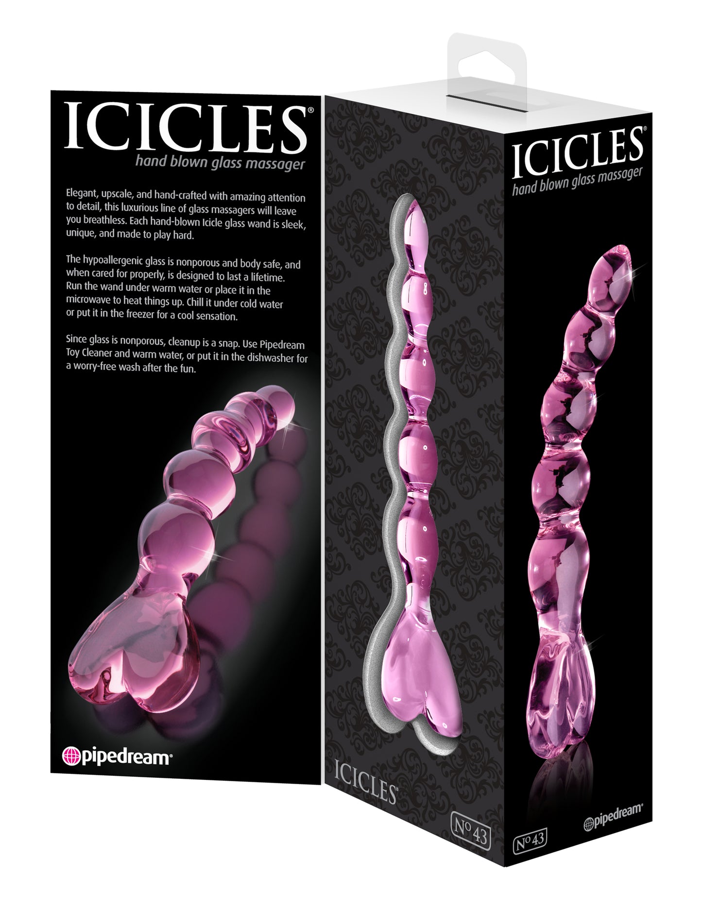 6" Curved Glass G-Spot Dildo Pink Heart Handle Textured Probe