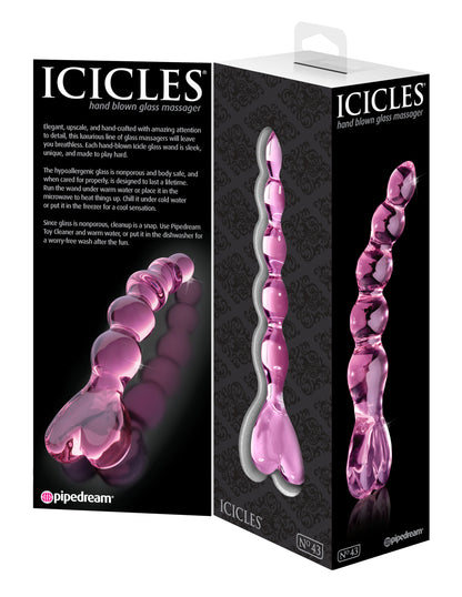 6" Curved Glass G-Spot Dildo Pink Heart Handle Textured Probe