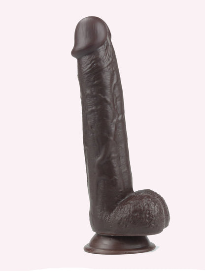 9.5 Inch Dark Brown Realistic Dildo Dual-Layer TPE Lifelike Skin Feel Suction Cup