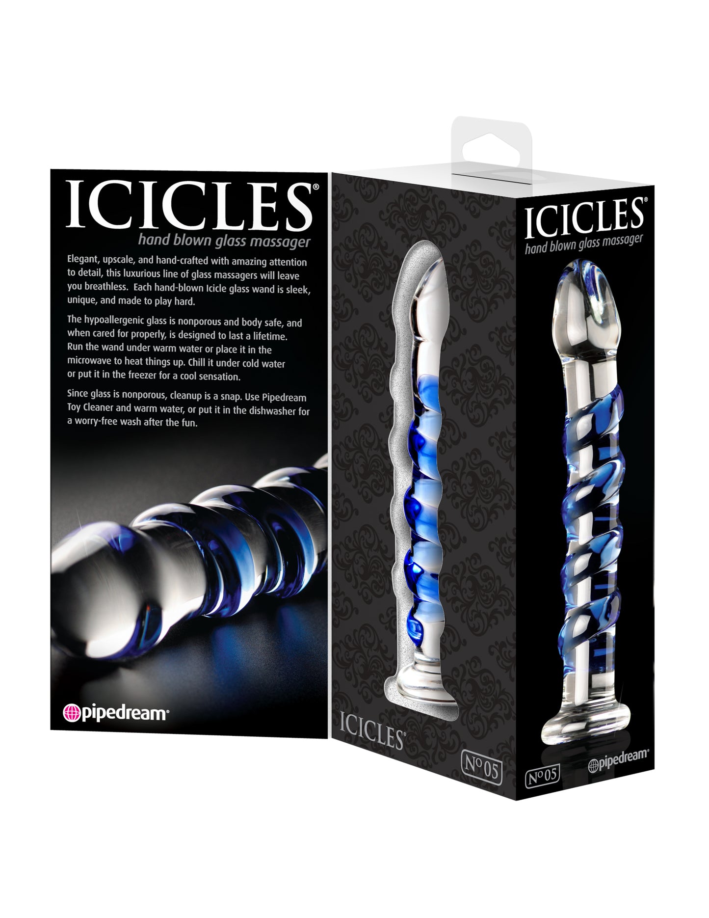 7" Textured Blue Glass Dildo Icicles No. 29 Hand-Blown Sensory Probe