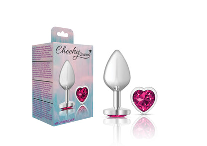 Medium Bright Pink Heart Jeweled Butt Plug - Metal Anal Plug Temperature Play