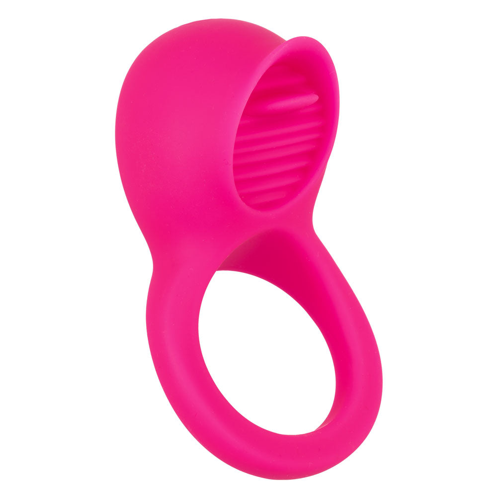 Rechargeable Tongue Vibrating Cock Ring - Silicone Teasing Tongue Enhancer, 12 Modes Pink