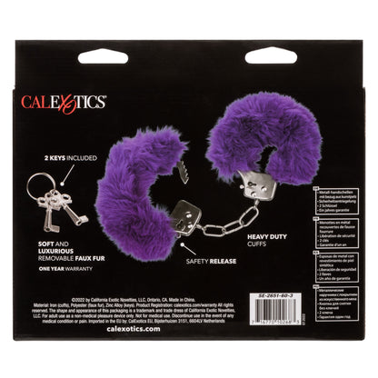 Ultra Fluffy Furry Wrist Cuffs - Adjustable Purple BDSM Restraints with Quick-Release